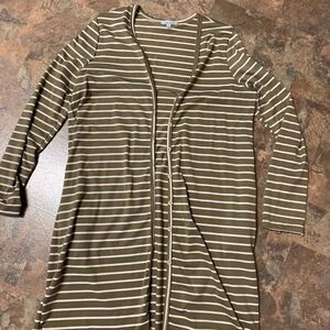 White Birch Taupe and White‎ Striped Knee Length Cardigan